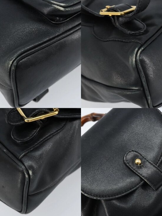GUCCI Bamboo Backpack Leather Black Gold 003 1705 0030 Auth ka2738 main image 9